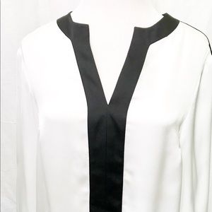 Kasper Ladies Long Sleeve White and Black Blouse